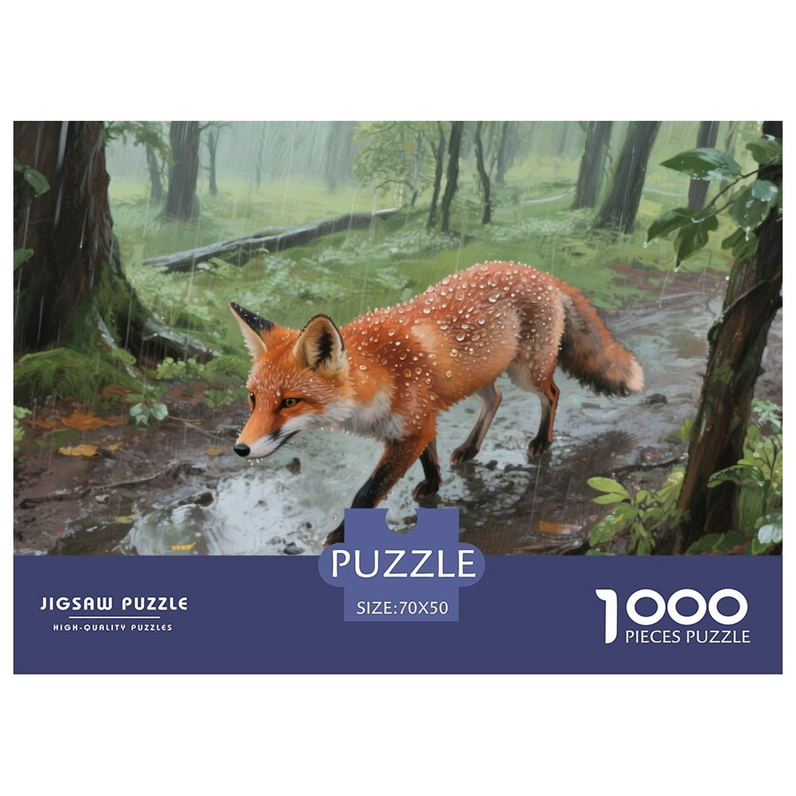 Puzzles Red Fox 1000 Piece Challenge Game for Adults,Rainy Forest Impossible Jigsaw Puzzles 1000 Pieces Educational Game Home Decoration 70x50cm/1000pcs