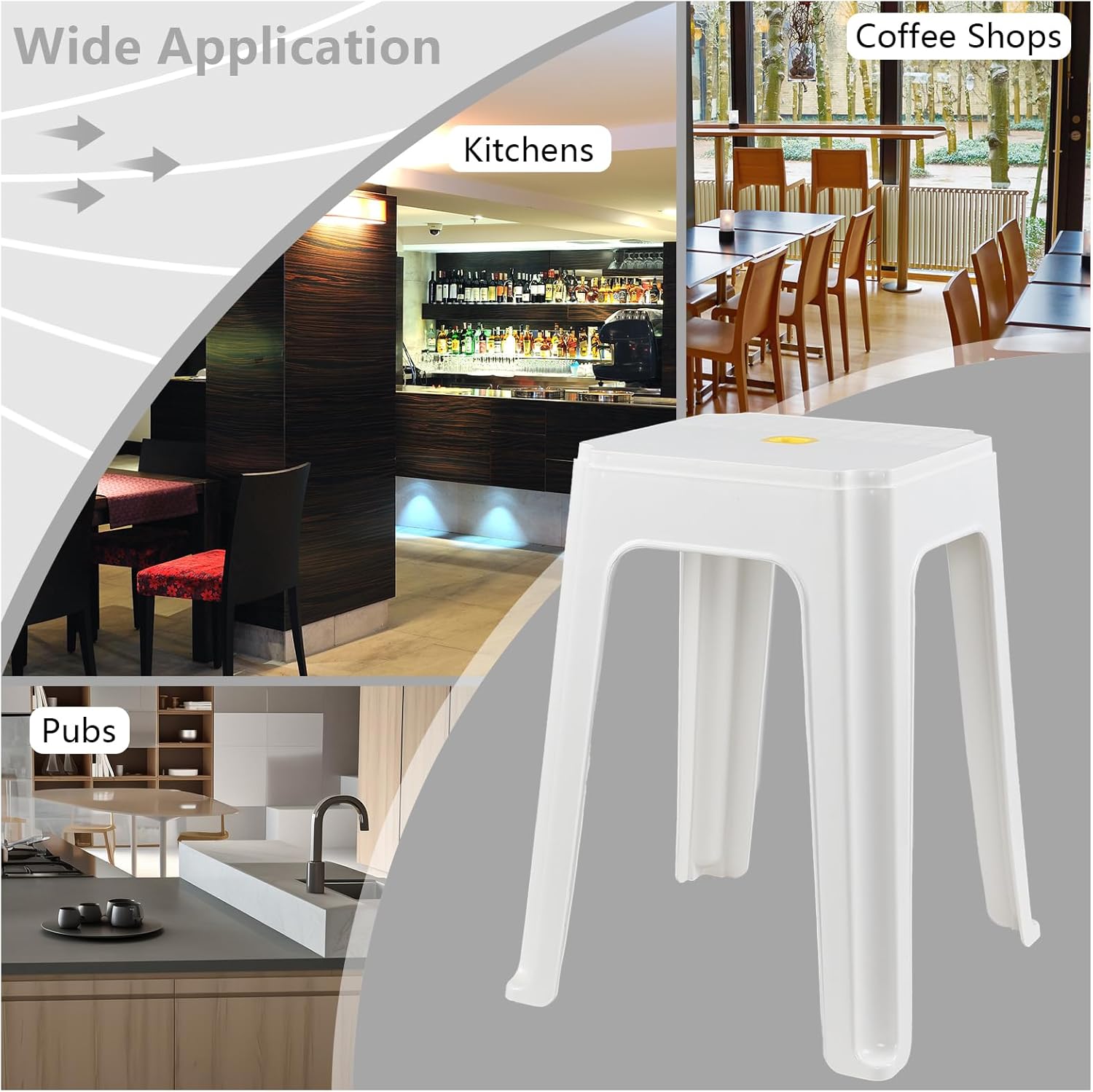 6 Pcs Plastic Backless Counter Chairs, Stackable Stools Modern Decorative Stools Chairs for Classroom School Home Office (White)