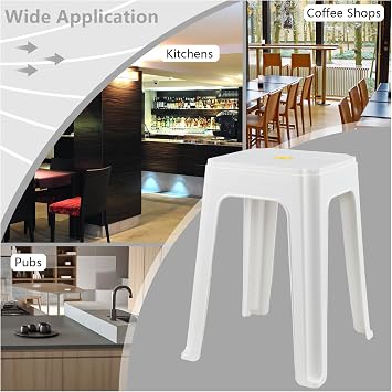 12 Pack Plastic Bar Stools, 18.7 Inch White Nesting Stool
