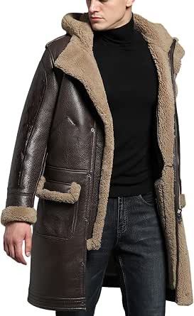 Winter Leather Jacket Men Military Genuine Natural Thick Sheepskin Wool Collar Leather Coat