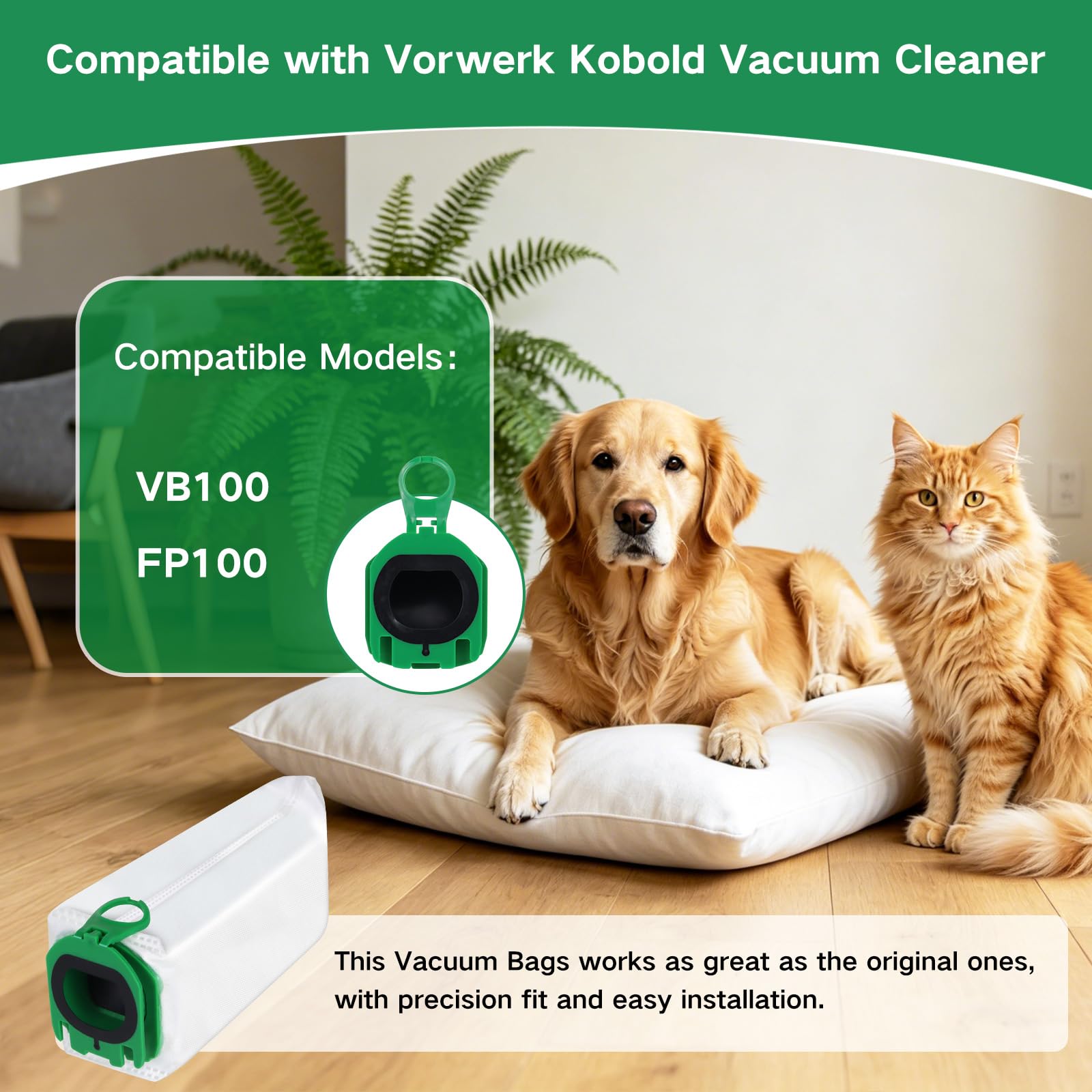 Sacchetti per aspirapolvere per Vorwerk Kobold VB100 FP100 a batteria | 12 sacchetti per aspirapolvere con 3 filtri di protezione del motore, accessori di ricambio VB 100 FP 100 sacchetti