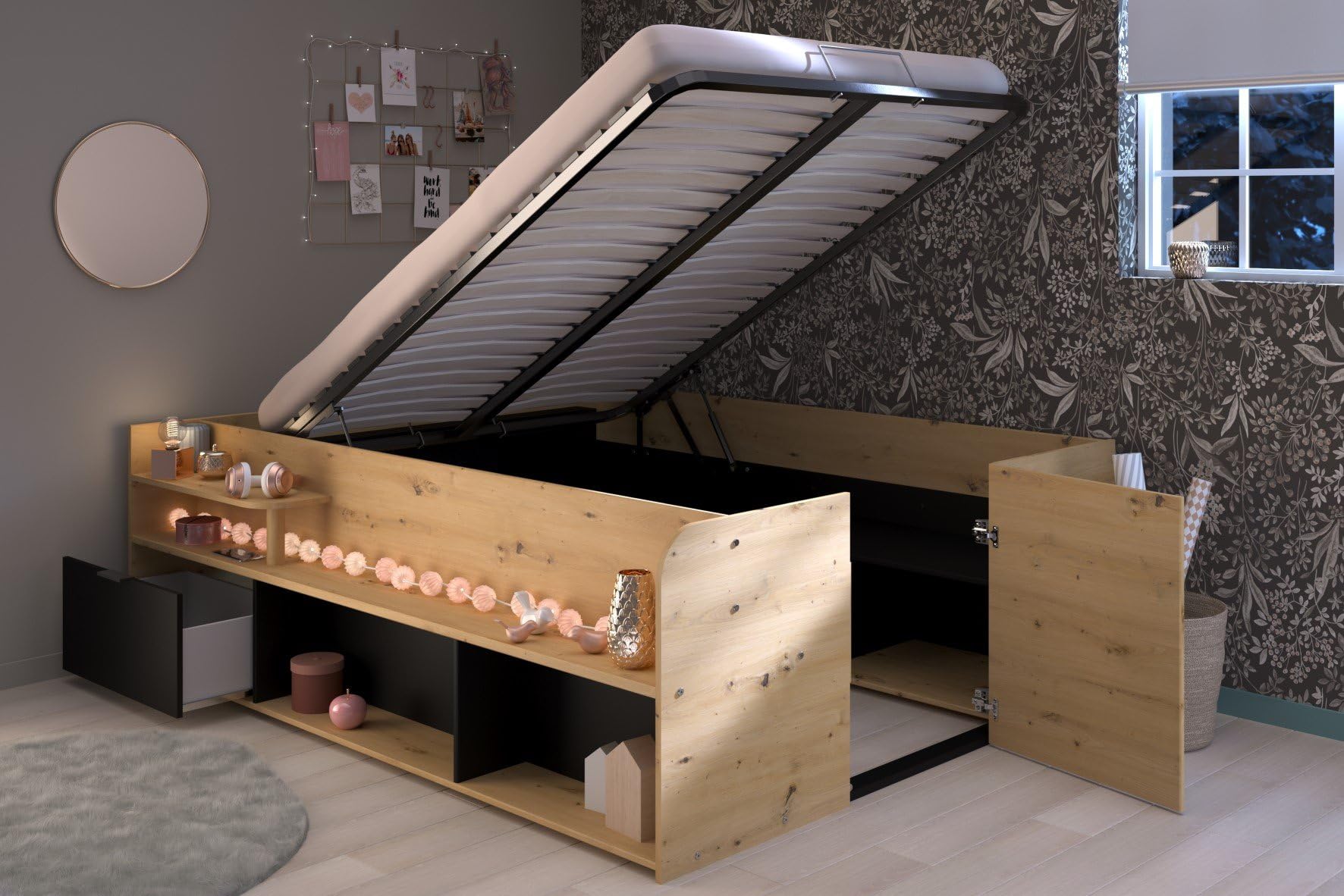 Lit avec Espace de Rangement Taravel 140x200 - Nature