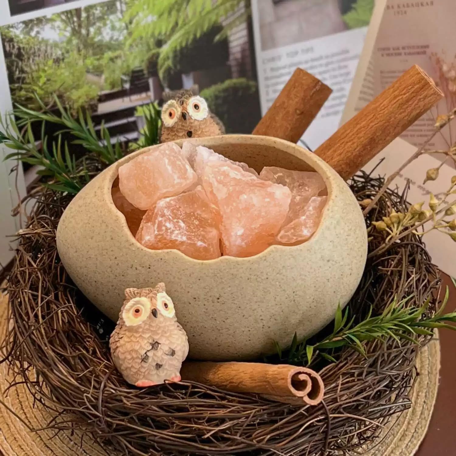 Handcrafted Bird's Nest Aromatherapy Set – Ceramic Egg Diffuser with Himalayan Salt Stone, 4 Premium Essential Oils, Luxury Gift Box for Mom, Sister, Her (Lavender)