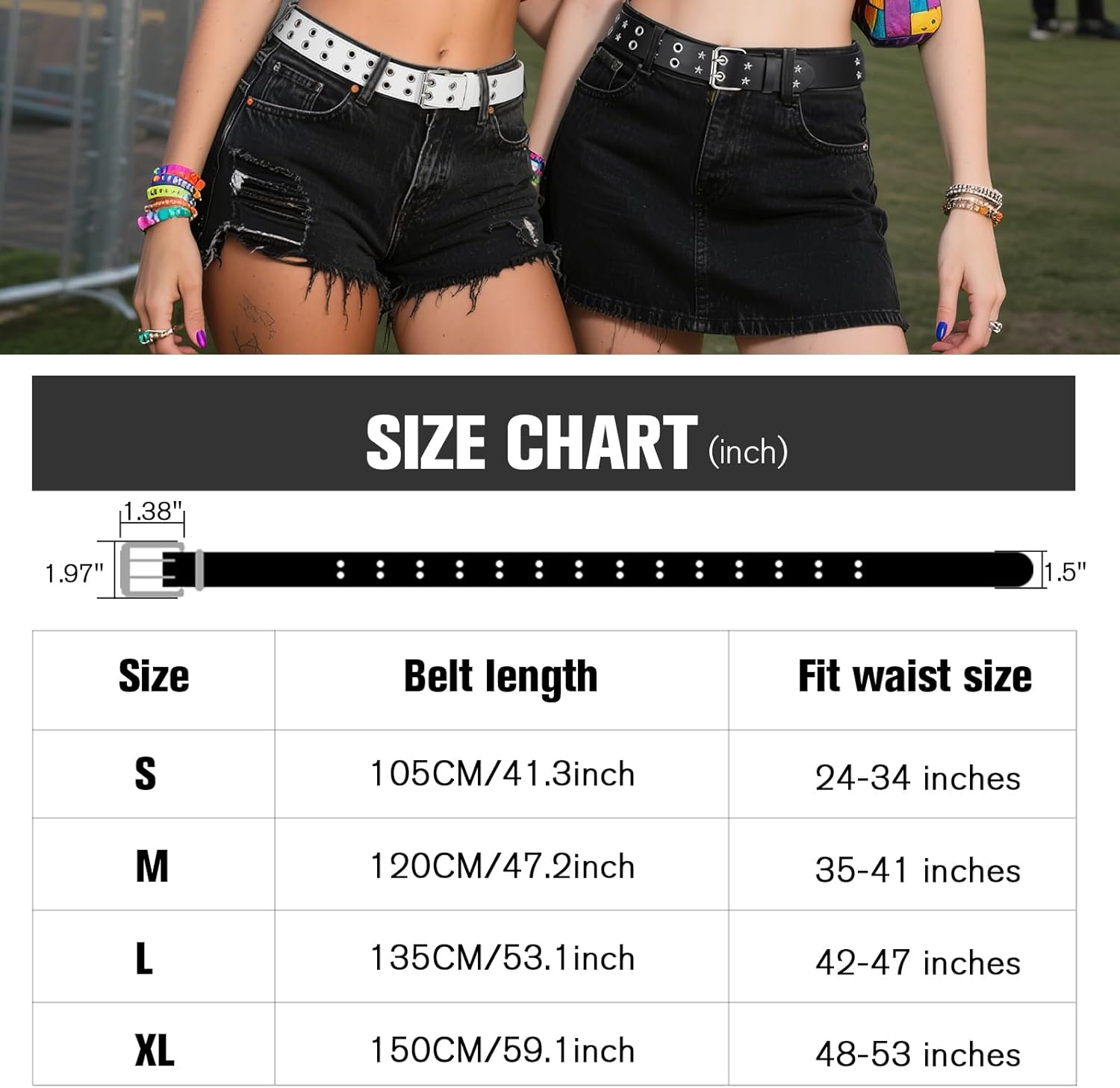 SANSTHS Women Double Grommet Studded Belts, Black Leather Belt for Women Men Punk belt - Image 6