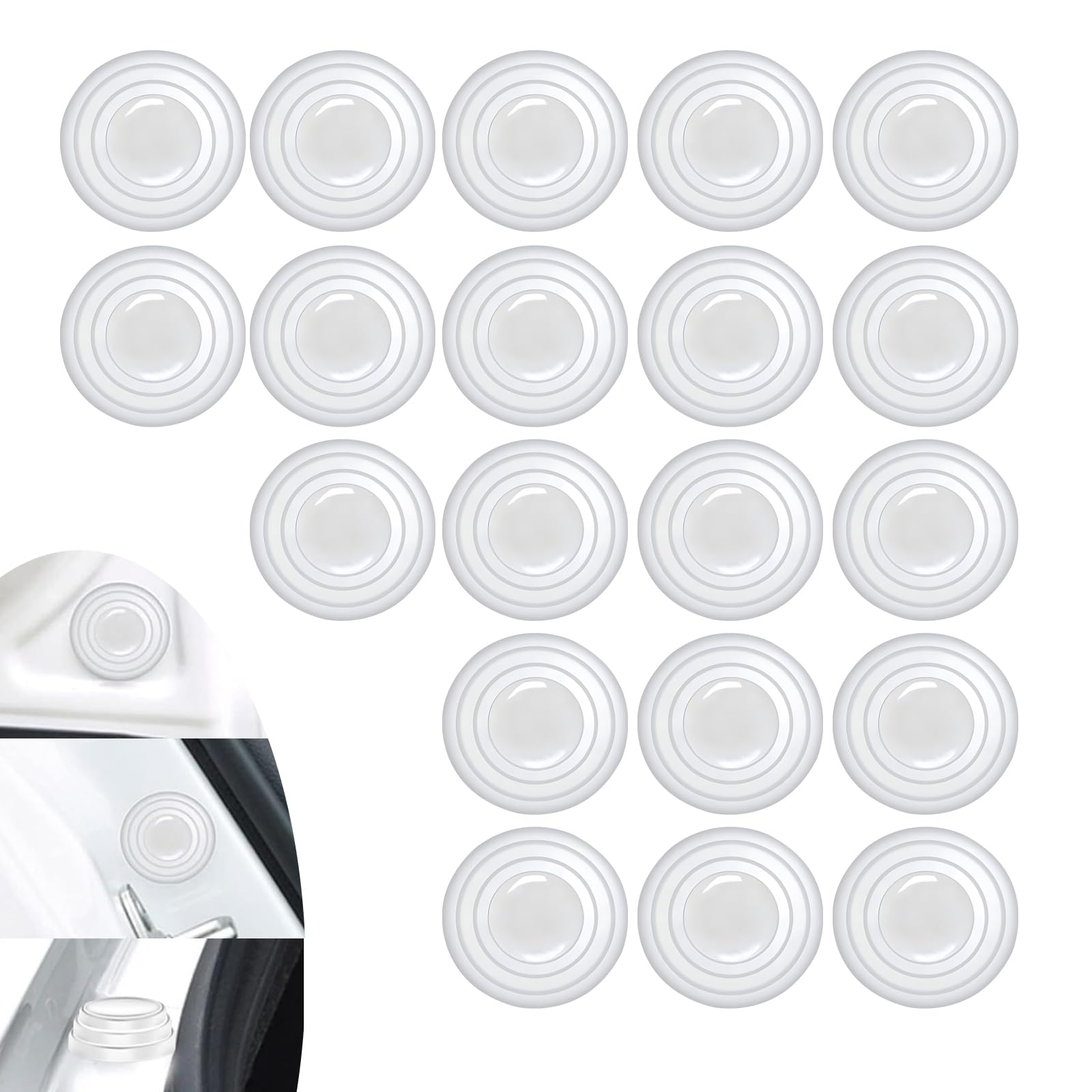 20 PCS Car Door Side Gasket, PA66 Injection Molded Hood Trunk Buffer Shock-Absorbing Silencer Pad, Multi-Position Decorative Accessories, Suitable for Most Car Models (Fluorescence White)