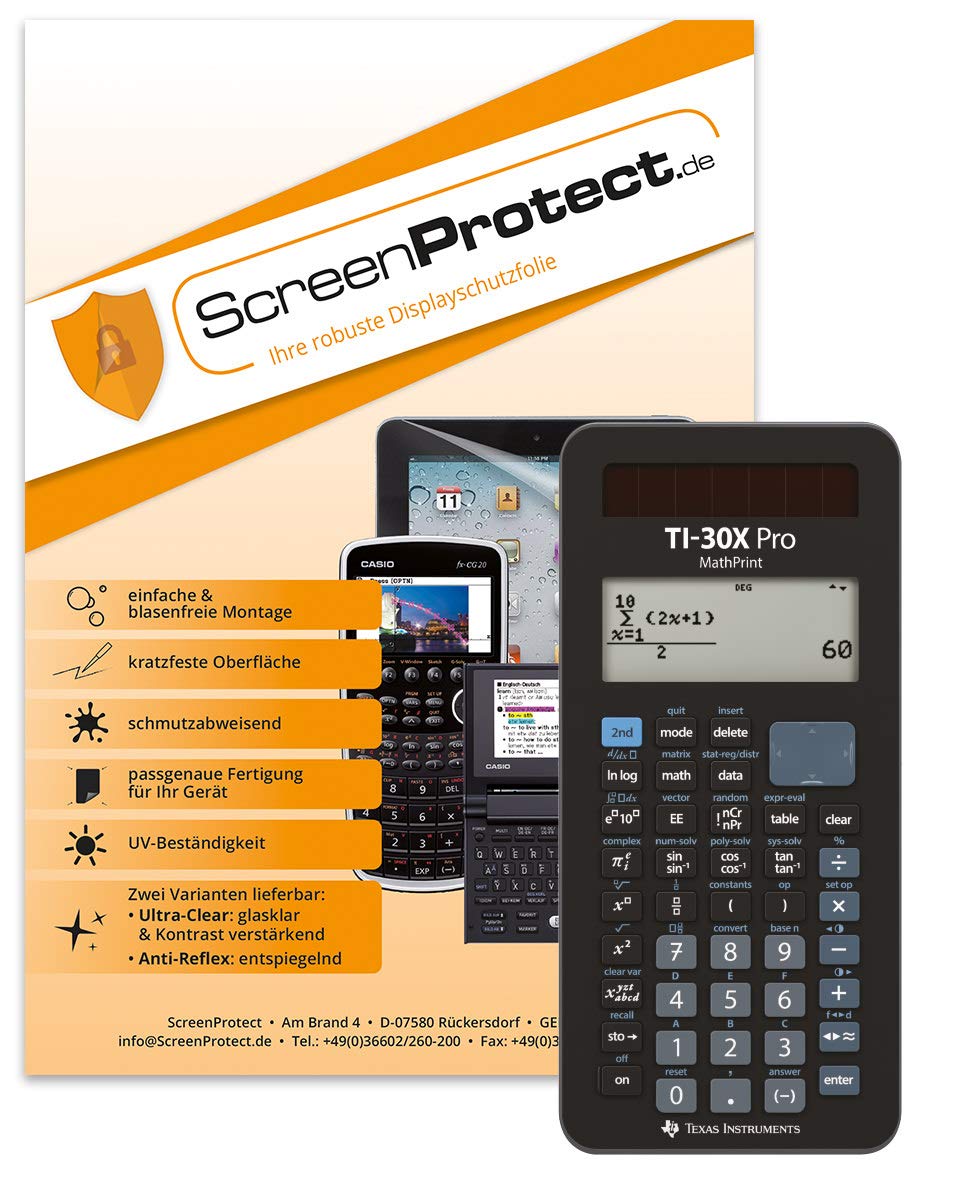 TI-30 X Pro MathPrint + Schutztasche Jeans Hell + ScreenProtect Displayschutzfolie UltraClear