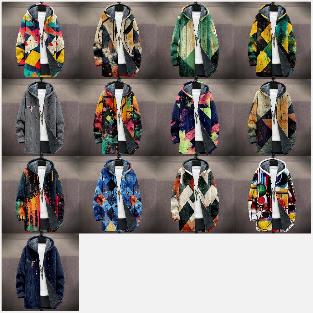 Mens Long Cardigan Hoodies Geometric Hooded Jacket Open front Knitted Sweater Hoodie with Pockets Winter Coats - Image 5