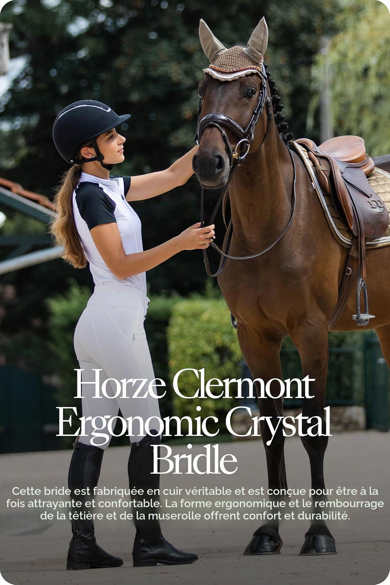 HORZE Bridon Anatomique Clermont pour Chevaux - pour Demi-Sang et Pur-Sang - Noir - F