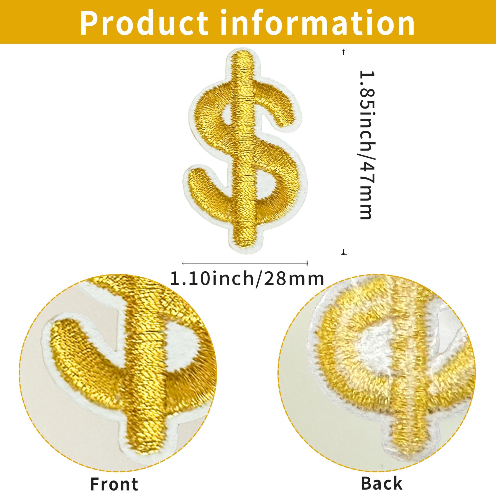 Amazon.com: 10 件金色美元刺繡鐵片錢符號縫補丁衣服夾克帽子DIY 美元符號刺繡補丁縫紉工藝裝飾: 藝術、手工藝與縫紉