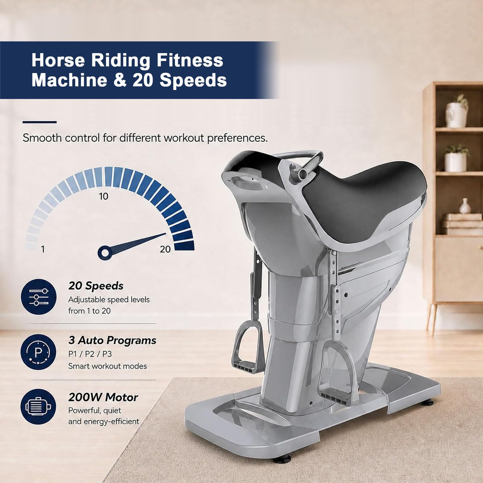 Macchina Per Equitazione Elettrica Da 200 W, Simulatore 3d Di Equitazione, Macchina Per Fitness, 20 Velocità Con Display Lcd E Interruttore Di Sicurezza Per Palestra Domestica, Ufficio