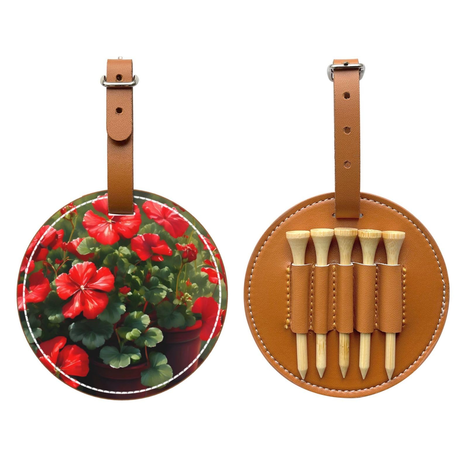 Red Geraniums Brown Golf tee Storage Bag - Durable and wear-Resistant Golf Accessories