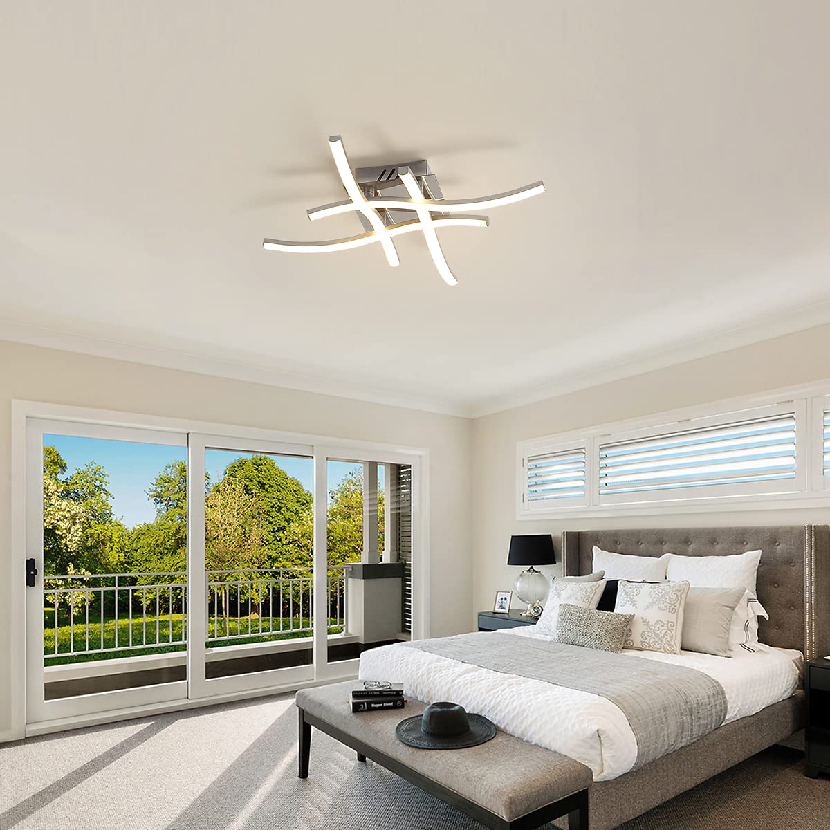 Lámpara de Techo LED 28W Regulable 3000K-6500K | Moderna Lámpara de Araña de Techo con Control Remoto Cromada para Sala de Estar, Pasillo, Estudio