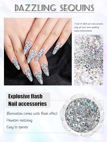 Miniatura 3 de CYHYII - Juego de 6 cajas holográficas para arte de uñas, lentejuelas metálicas, lentejuelas acrílicas con purpurina para uñas, lentejuelas