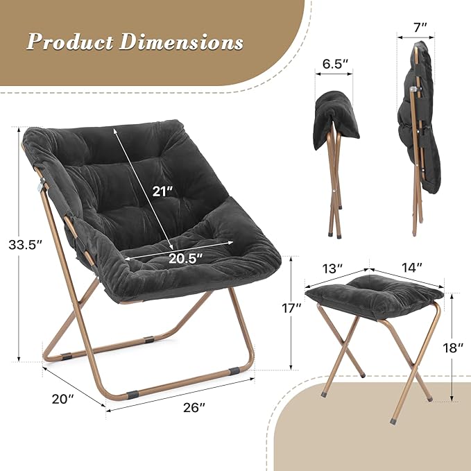 Sillón Plegable Descanso Cuadrado Peluche Negro con Puff miniatura 3