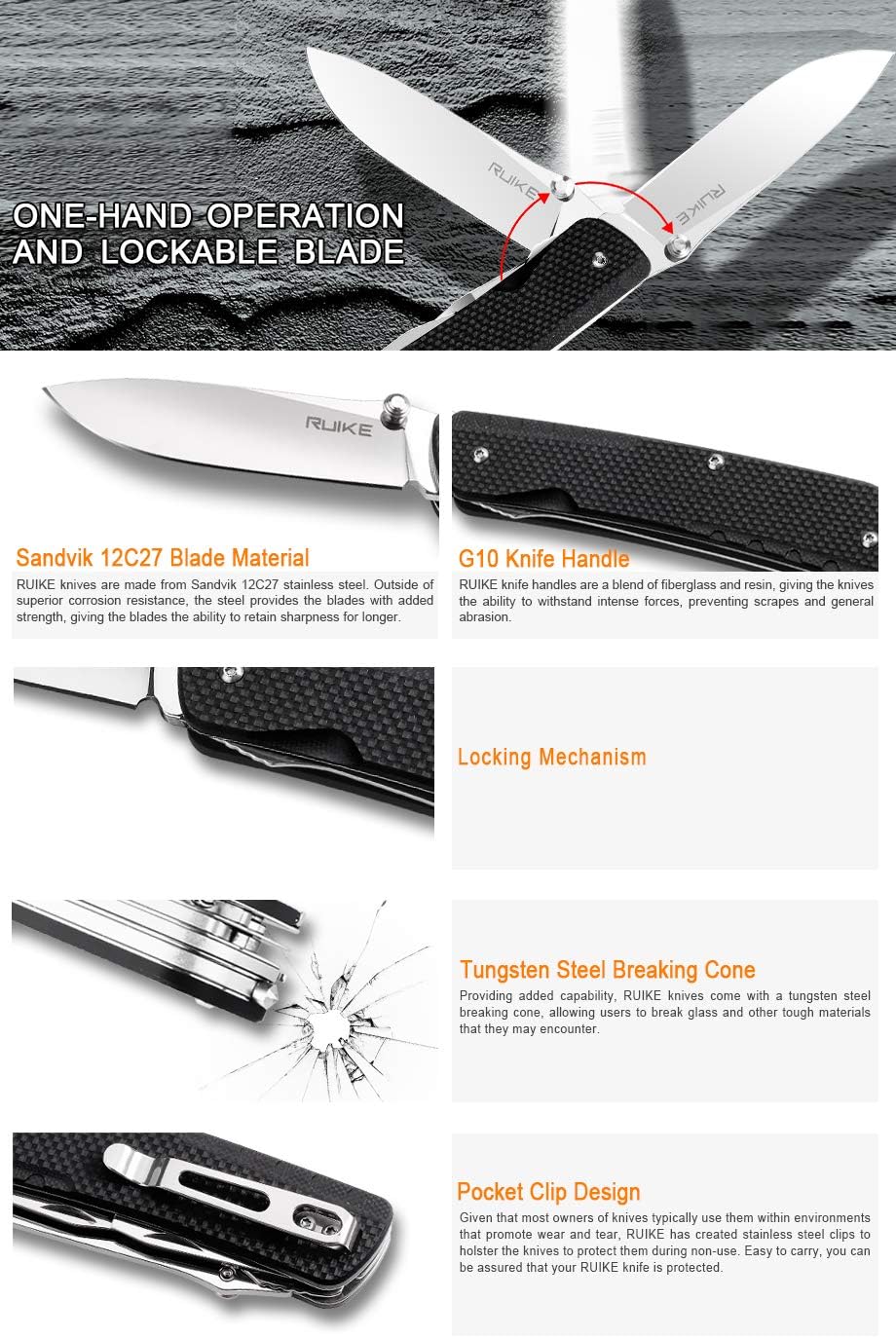 Ruike Small Camping Knife Lightweight Folding EDC Survival Utility Knives Set Grade Tactical Pocket Knife with Clip Men Women Multi Tools hiking Gear 17c27 Cool Steel Screwdriver LD41