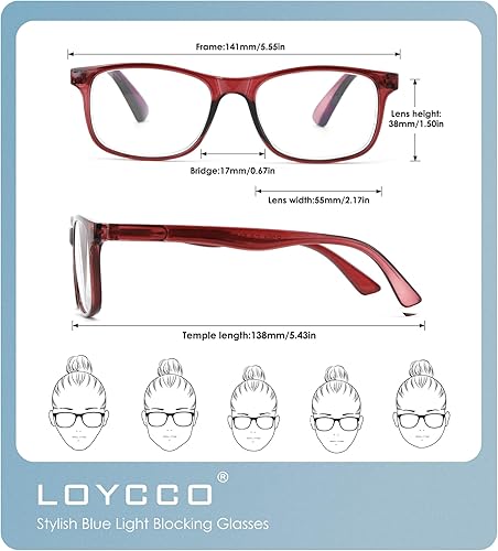 Miniatura 5 de Loycco Paquete de 4 lentes de lectura para computadora con bloqueo de luz azul, antifatiga ocular, flexibles, ligeras, para lectores cuadrados para