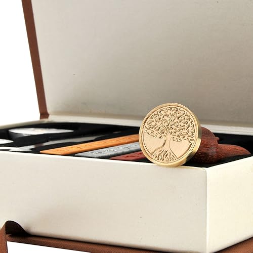 Miniatura 2 de Yoption - Juego de sellos de cera con diseño de árbol de la vida, juego clásico de sellos de cera vintage, juego de cajas de regalo retro (árbol de