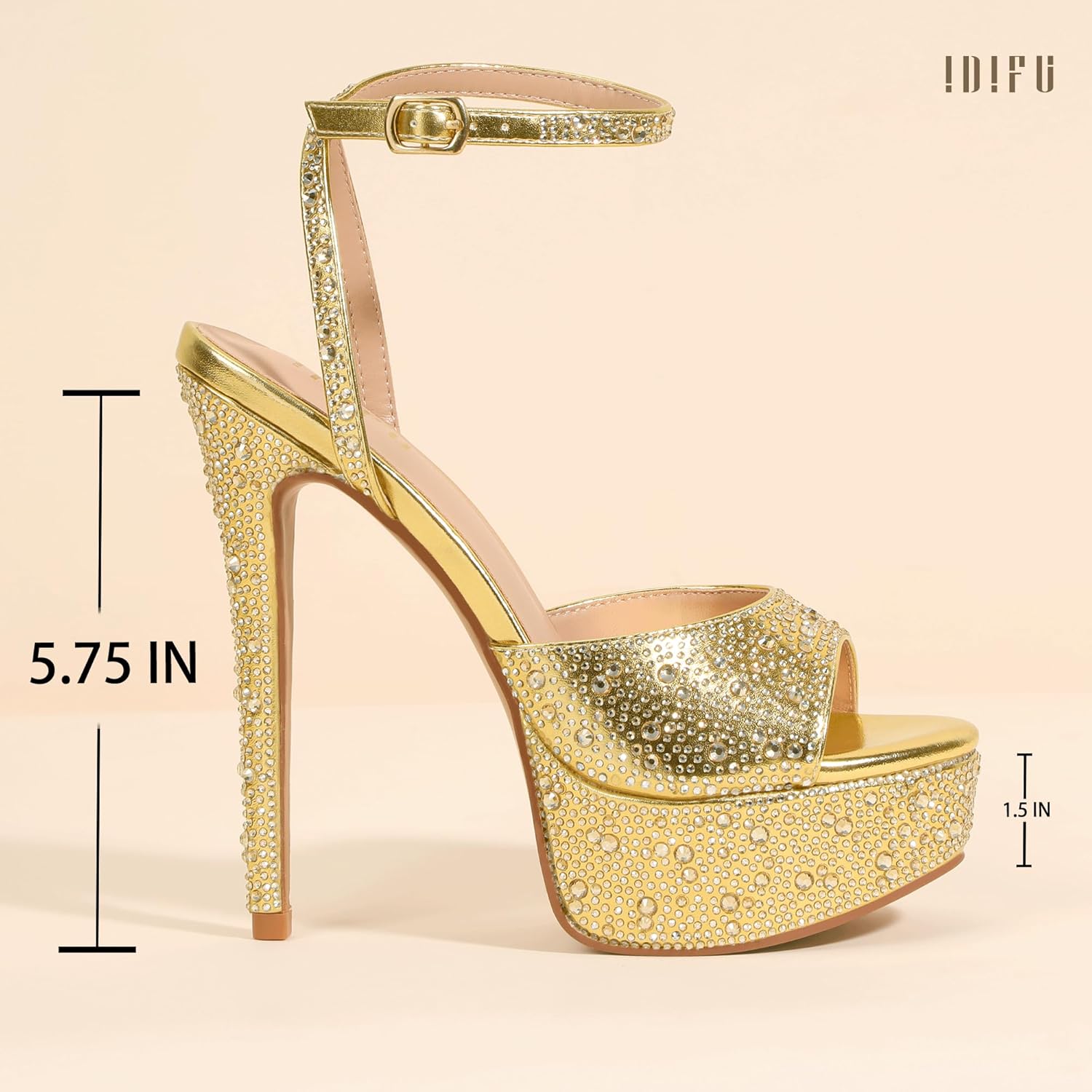 IDIFU IN6 Women's Rhinestone Platform High Heels Stiletto Peep Toe Sexy Sparkly Heeled Sandals Glitter Diamond Ankle Strap Open Toe Prom Party Wedding Bridal Bride Evening Dress Shoes Heels - Image 5