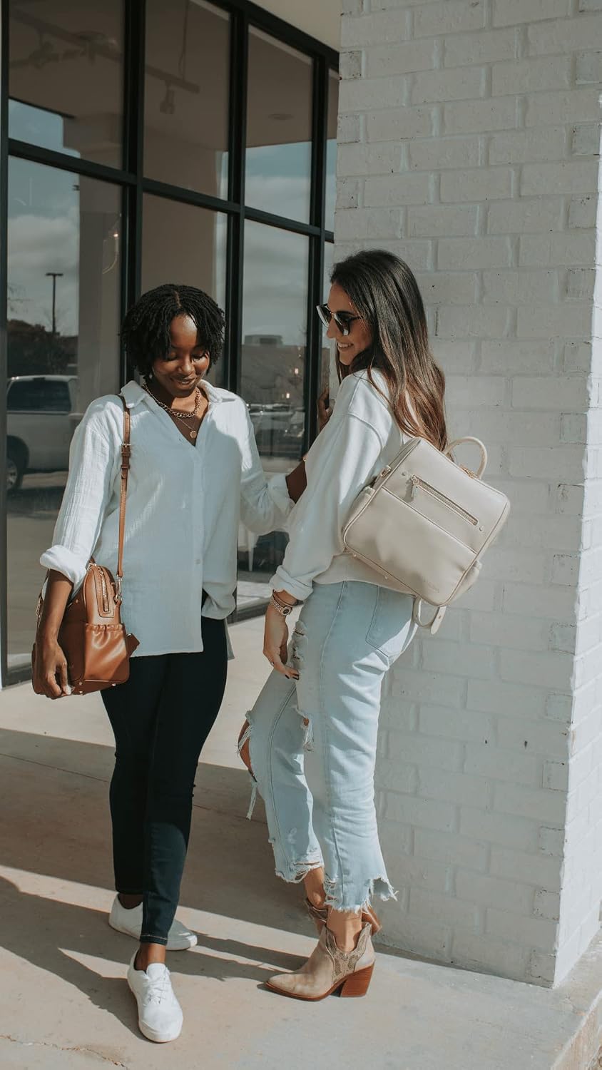 YUUMA Mini Diaper Bag Backpack | Women & Moms | Small Vegan Leather Backpack Purse | Lightweight & Compact (Ivory)