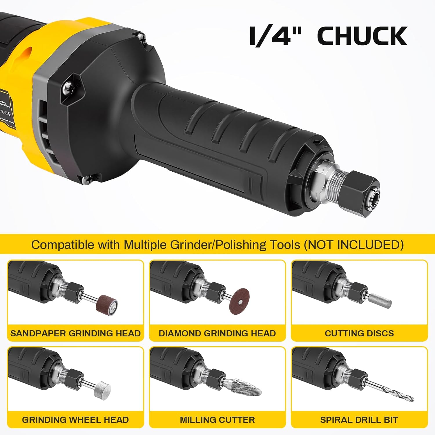 Cordless Die Grinders for Dewalt 20v MAX Battery, Up to 25000RPM Brushless Motor, 1/4" Collet for Polishing, Cutting, Rust Removal, Deburring, Weld Spot Trimming(Tool Only)