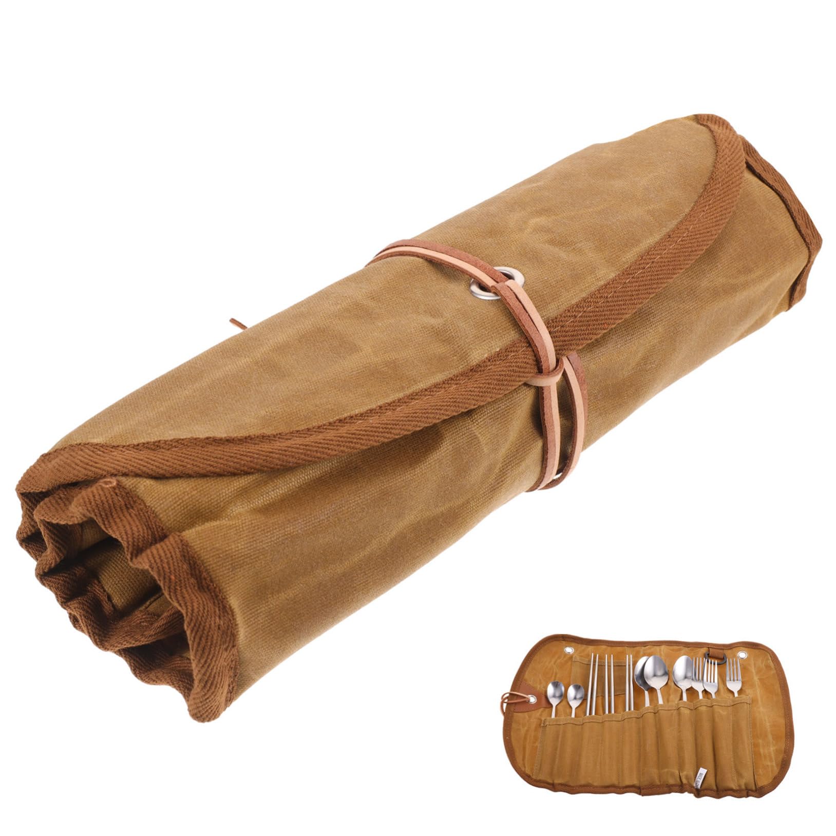 TOYANDONA Stoviglie Con Utensili Per Picnic e Barbecue Posate in Tela Arrotolabile Per Escursioni All e Trasporto Facile