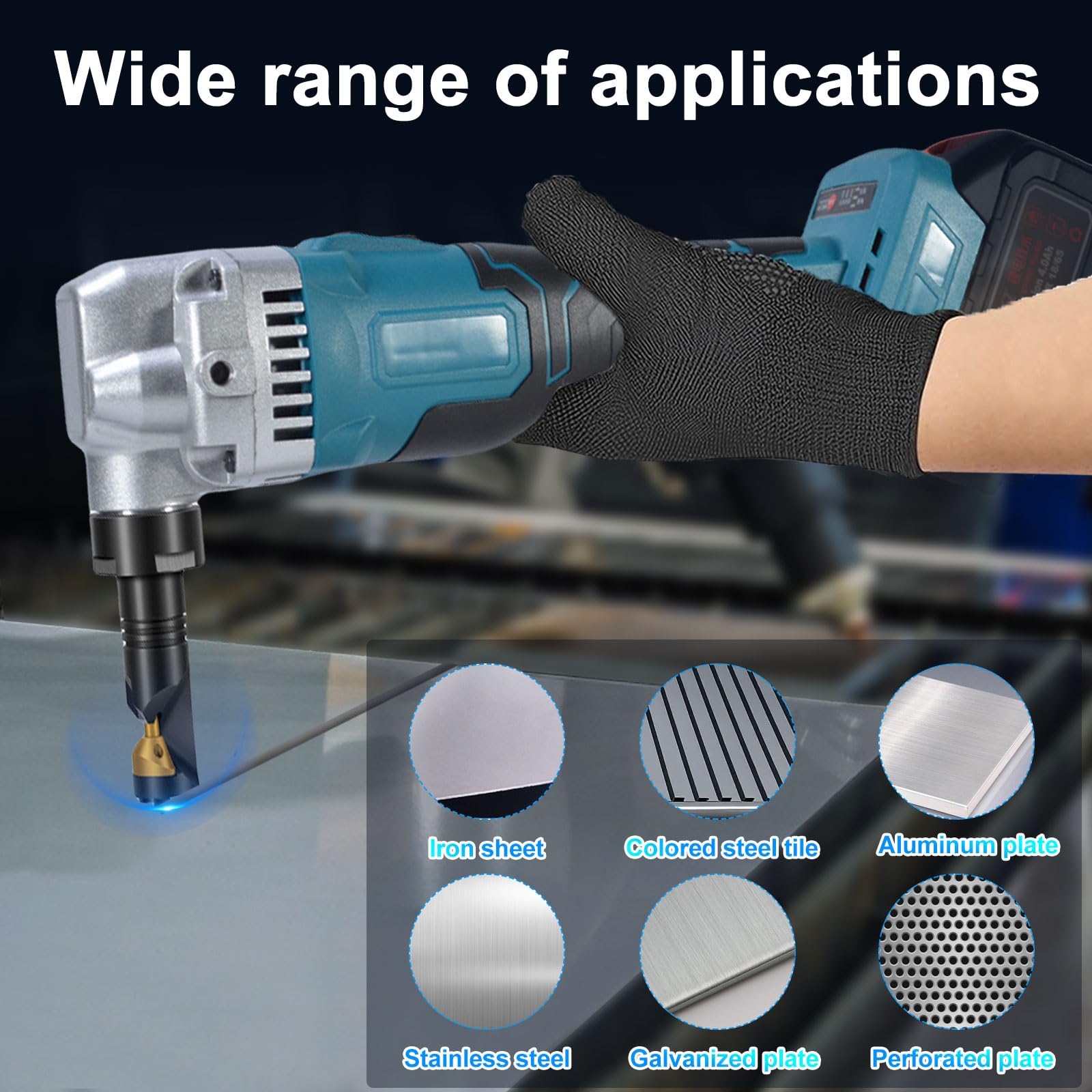 Nibbler de chapa con batería compatible con Makita 18 V, 950 W Cordless Metal Nibbler, 1900SPM Tijeras de chapa eléctricas, picadora de metal, 3 niveles ajustables al acero inoxidable, hierro