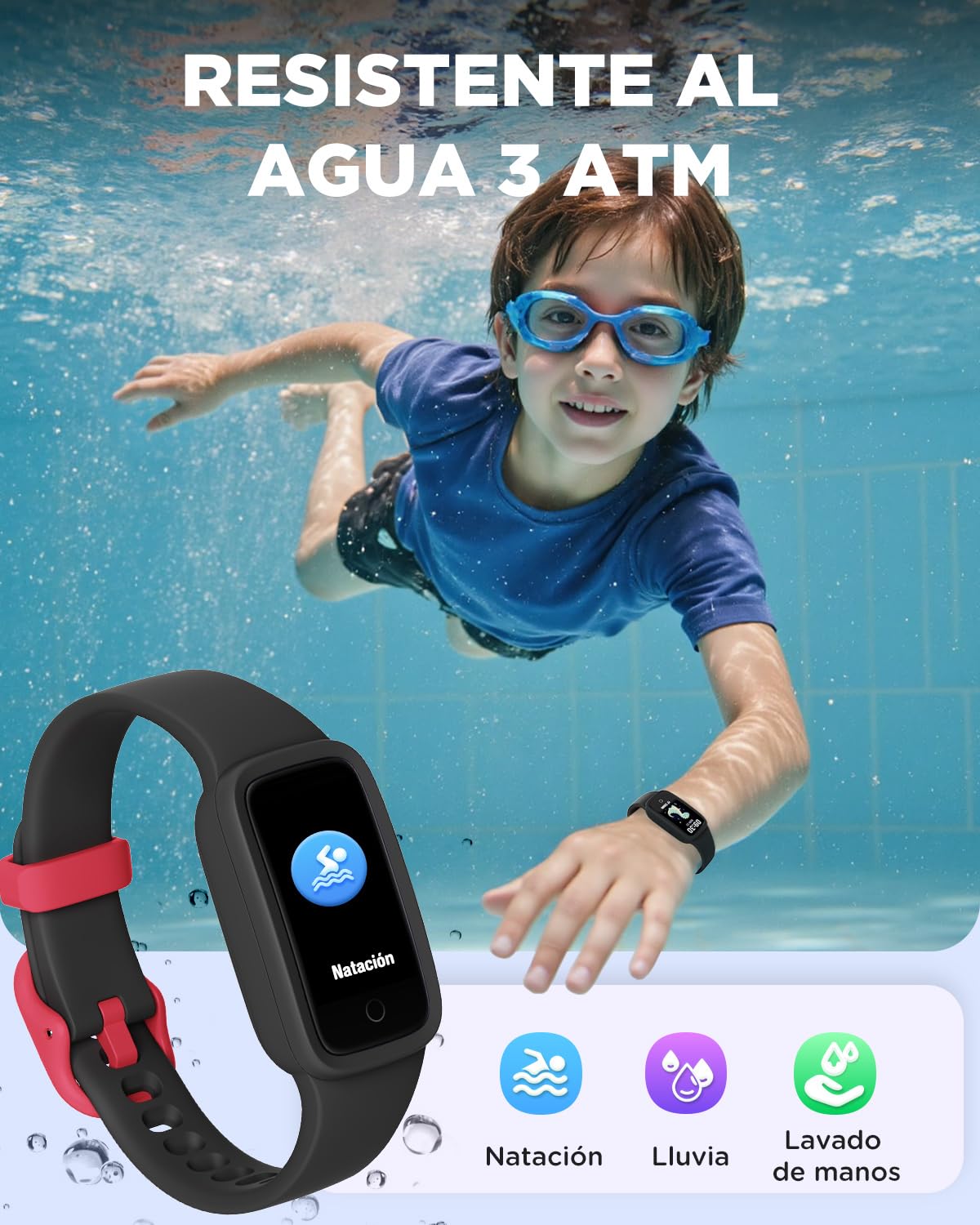 BIGGERFIVE Vigor 3 Pulsera de Actividad para Niños, Reloj Inteligente con Pantalla AMOLED, Impermeable 3ATM, Monitor Ritmo Cardíaco y Sueño, Negro