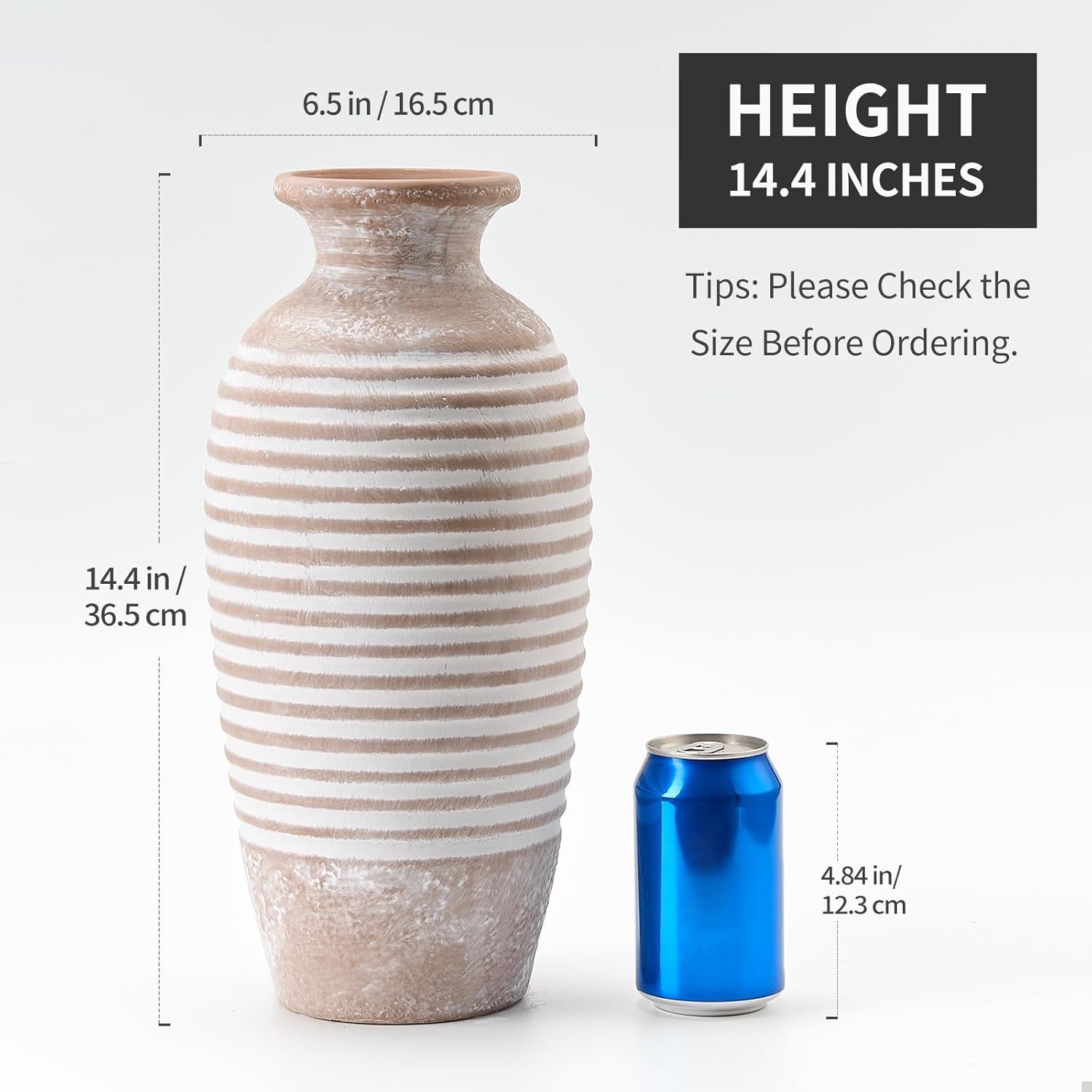 Emotionally Grounded Vase, Vaseking Large Ceramic Rustic Vase, 14.4 inch Minimalist Threaded Decorative Farmhouse Tall Vases for Home Decor, Living Room, Enterway, Table Decoration, Khaki - Image 2