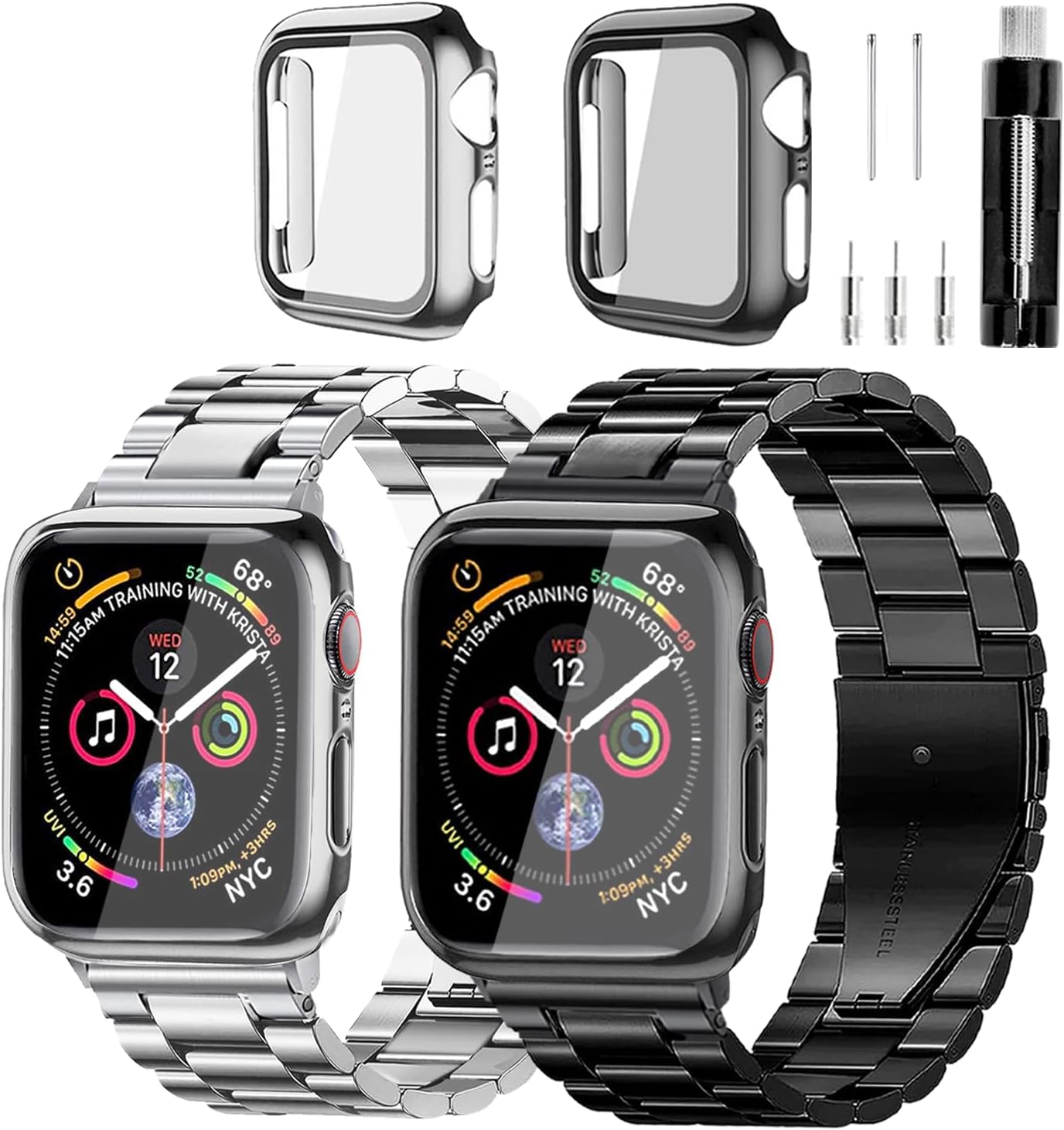 Stainless Steel Band and Case Compatible With Apple Watch Iwatch Ultra Series 11 10 9 8 7 6 5 4 3 2 1 SE 49mm 45mm 46mm 44mm 42mm 41mm 40mm 38mm,Men Women Classic Classy Metal Business Black&Silver 49mm (Ultra 1/2/3)