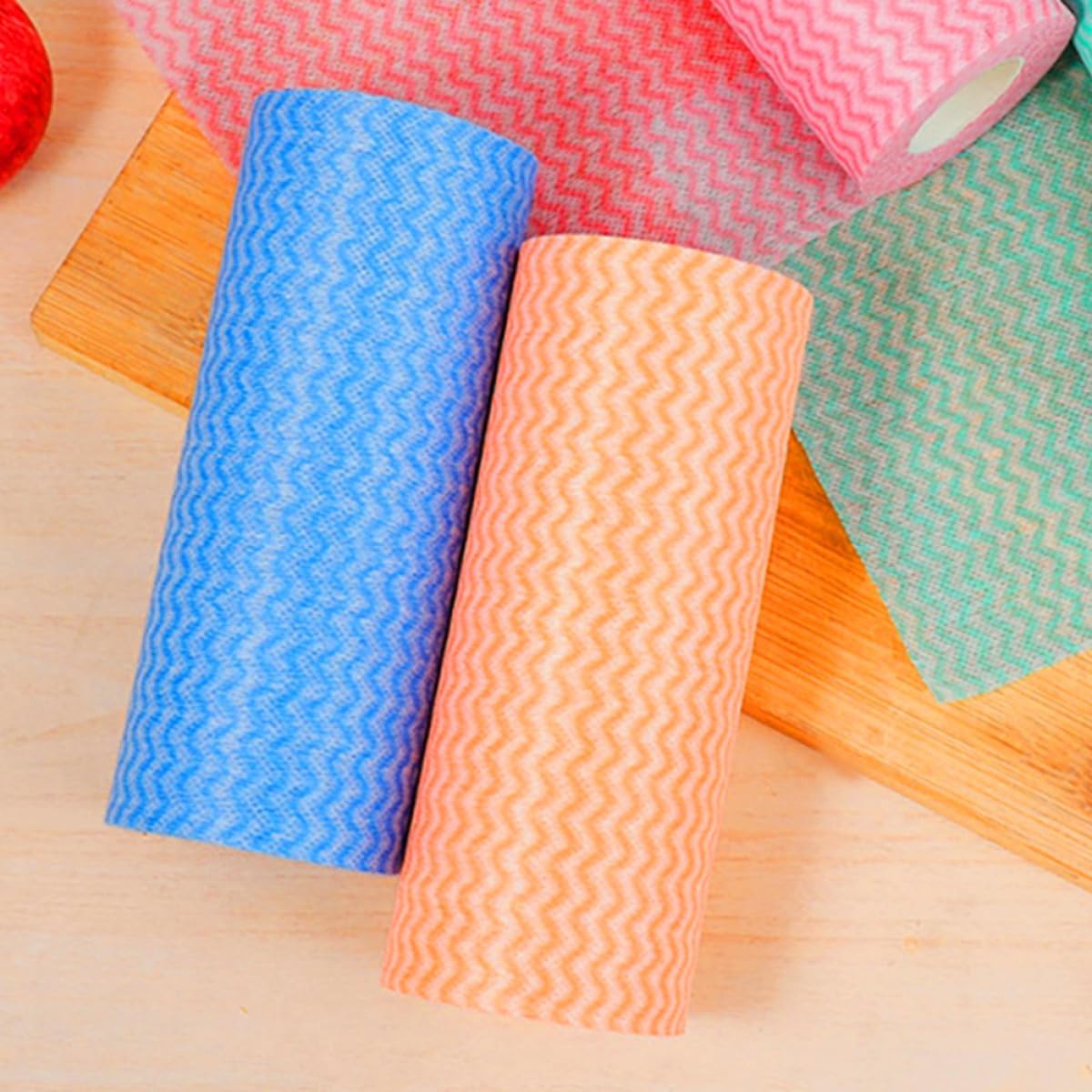 Disposable Dish Towels and Washcloths, Non-Woven Fabric, 2 Rolls (red and Orange), Multipurpose Kitchen Cleaning Cloths for Household Use and Dishwashing