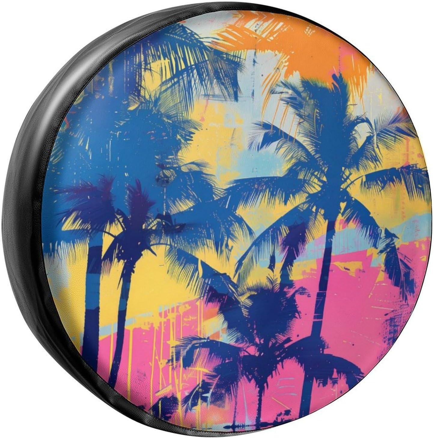 Beach Life Palm Trees Spare Tire Cover PU Leather Wheel Tire Cover Fit Trailer, RV, SUV and Many Vehicle 17inch