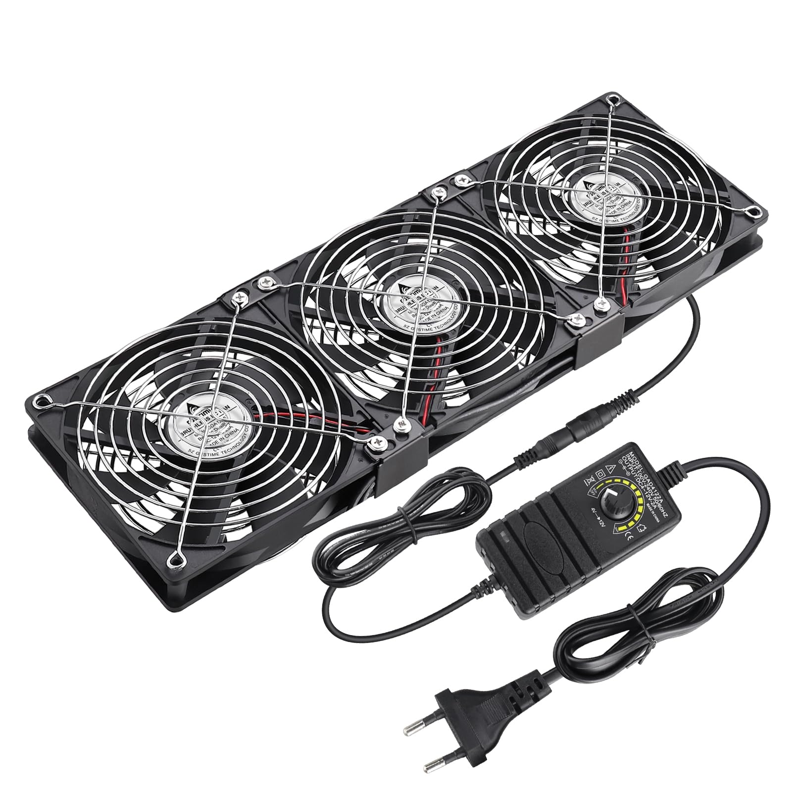 GDSTIME 360mm Gehäuselüfter 230V 3 x 120mm PC Lüfter 230V 120mm Lüfter 220V mit DC 4V -12V Regelbar Geschwindigkeit für Computer Schrank Wechselrichter Kühlung Belüftung