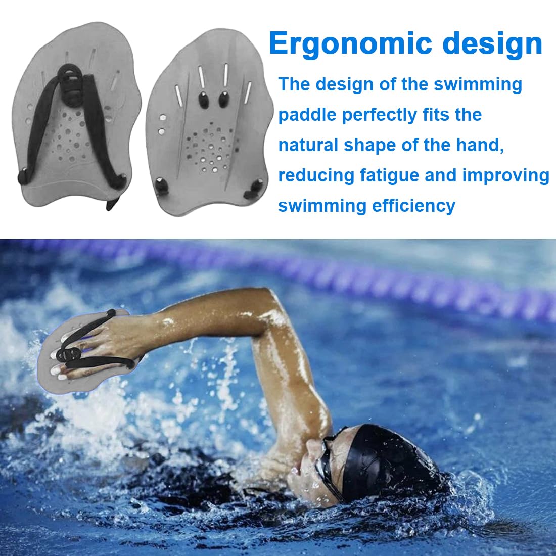 1 Coppia di Mano Paddles Nuoto, Pagaia Regolabile per Nuoto, con Cinghie Regolabili, Accessori per l'Allenamento per Adulti Unisex