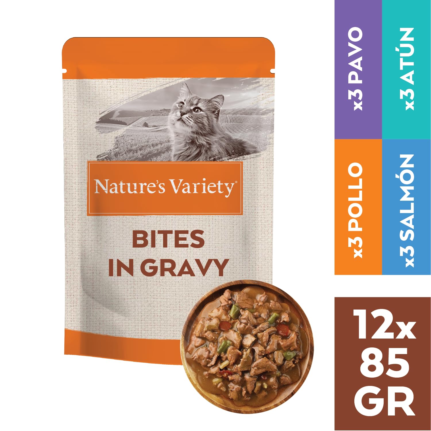Nature's Variety Bocaditos en Salsa Comida Húmeda para Gatos Cajita Multisabor, 48 x 85 g