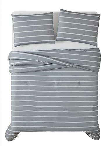 Miniatura 4 de TRULY SOFT Maddow Stripe - Juego de edredón de 2 piezas, tamaño individual XL, color gris