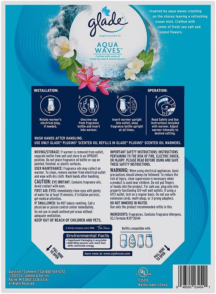 Glade PlugIns Scented Oil, Warmer + 6 Refills (Aqua Waves)