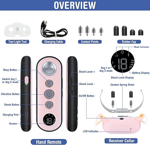 Miniatura 7 de Collar de choque para perro, collar de entrenamiento impermeable para perros con control remoto de 1000 pies, collar de descarga eléctrica