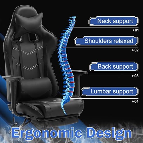 Miniatura 4 de Silla de juegos de masaje de carreras con reposapiés  Silla ergonómica de escritorio de oficina de policarbonato con respaldo alto, sillón