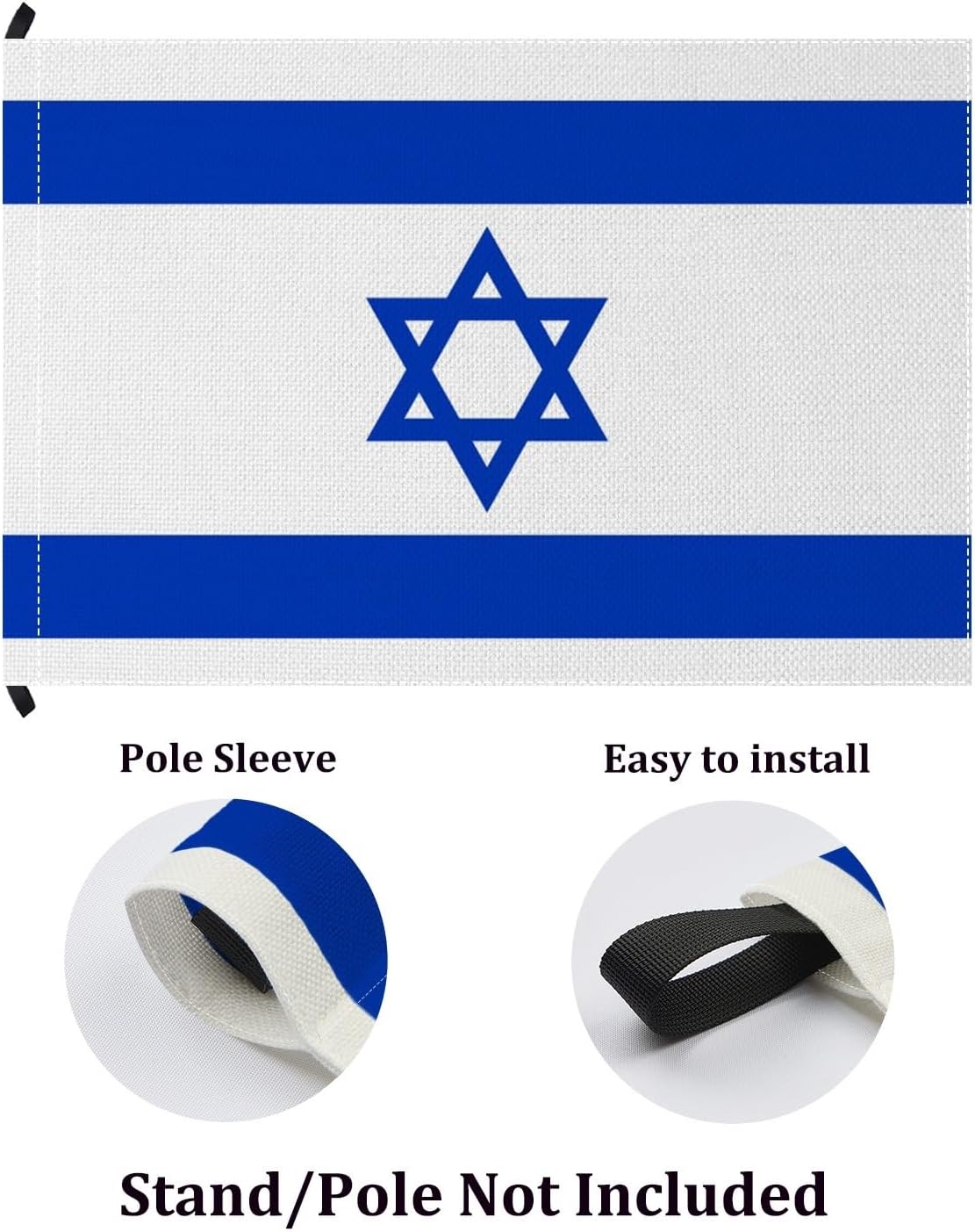 YongFoto Israel Flag 2.5x4ft Double Sided Burlap Israeli National Banner Four Sided Stitched Vivid Color Durable UV Fade Resistant Weatherproof Garden Square Outdoor Bedroom Celebration Pole Sleeve - Image 3