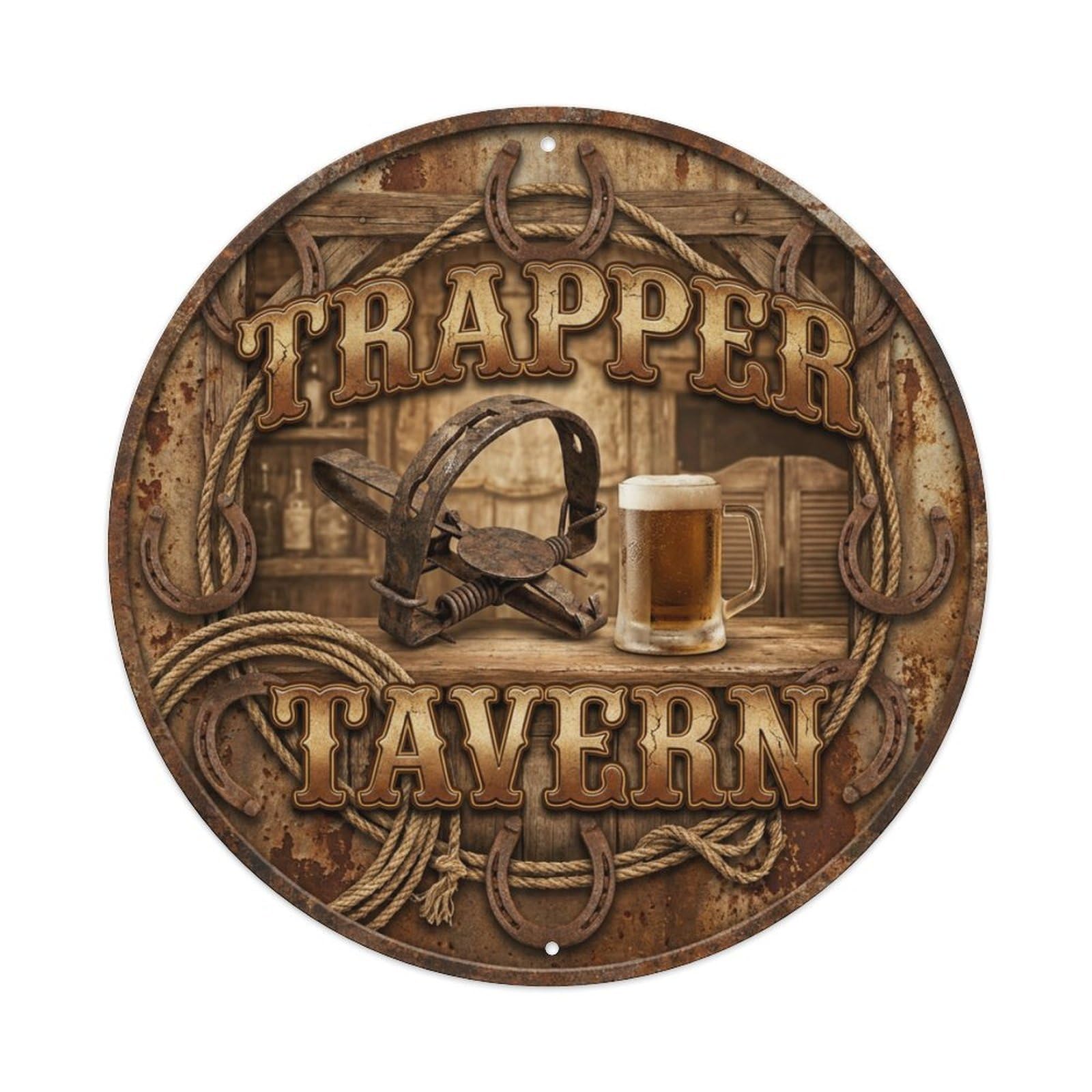 Vintage Beer Western Cowboy Trapper Tavern Retro Bar for Pub Metal Tin Sign