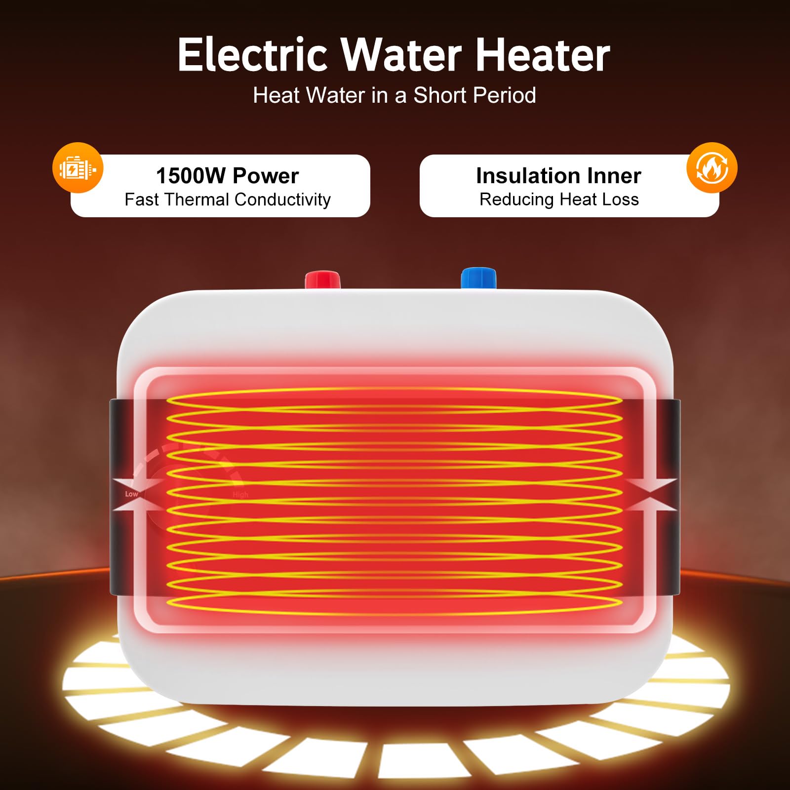 Scaldabagno elettronico istantaneo, 1500 W, mini scaldabagno da 6 l, con indicatore di temperatura a LED leggibile per cucina, bagno