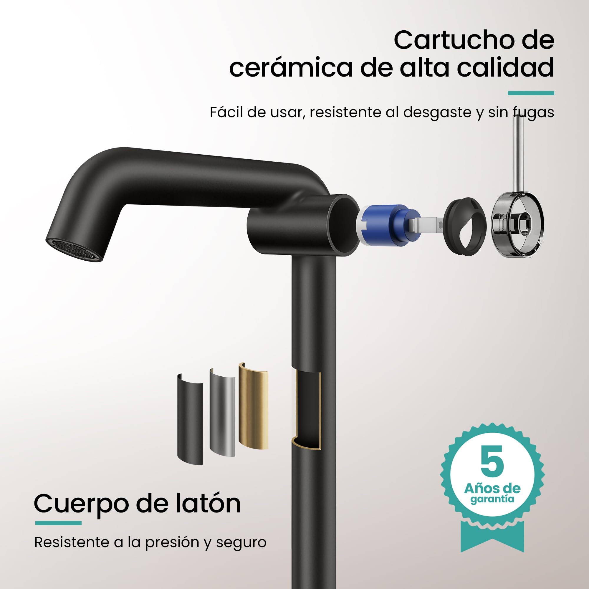 EMKE Grifo de baño Negro Mate, 332 x 220 x 76 mm, fácil instalación | cartucho cerámico, ahorro de agua, grifo de lavabo,mezclador monomando de latón