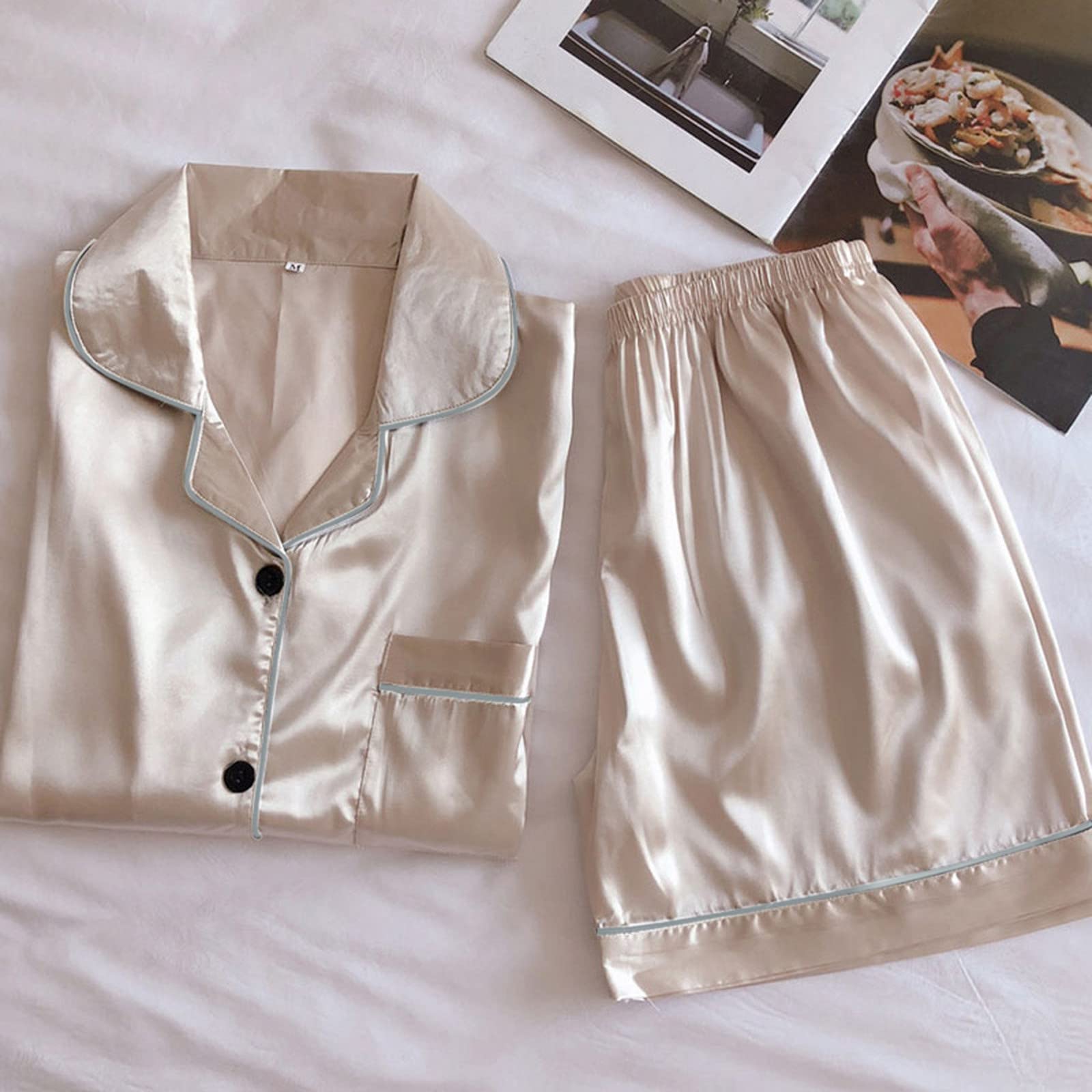 Pigiama per taglie forti Donne Seta Due Pezzi Delle Donne Raso Button-Down Set Set Pigiami Pigiama Loungewear Abiti Da Donna Set Breve Pigiama