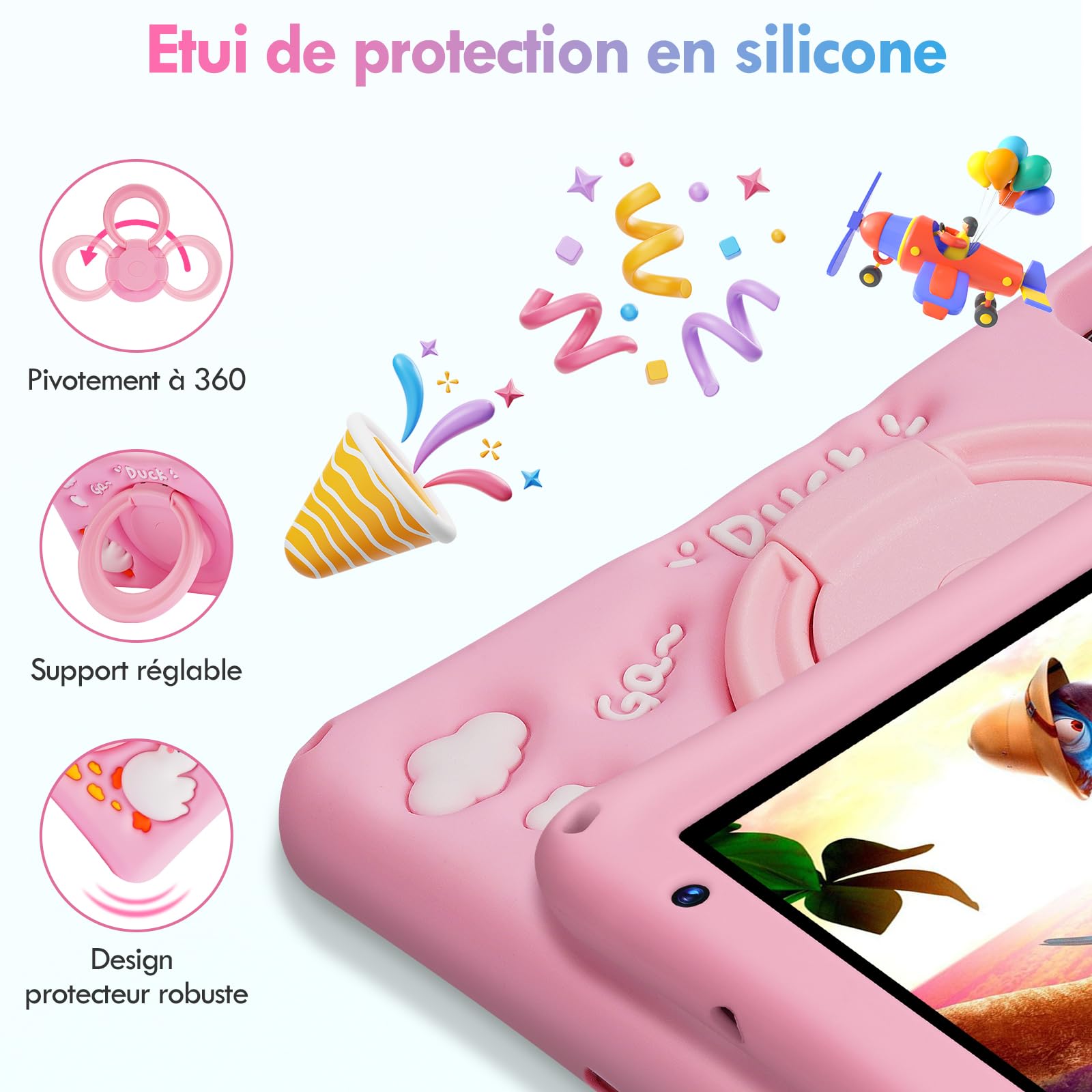 BISAIKASOW Tablette Enfant 7 Pouces, Tablette Android 13, 8 Go RAM + 64 Go ROM, Batterie 5800 MAh, Contrôle Parental (bleu