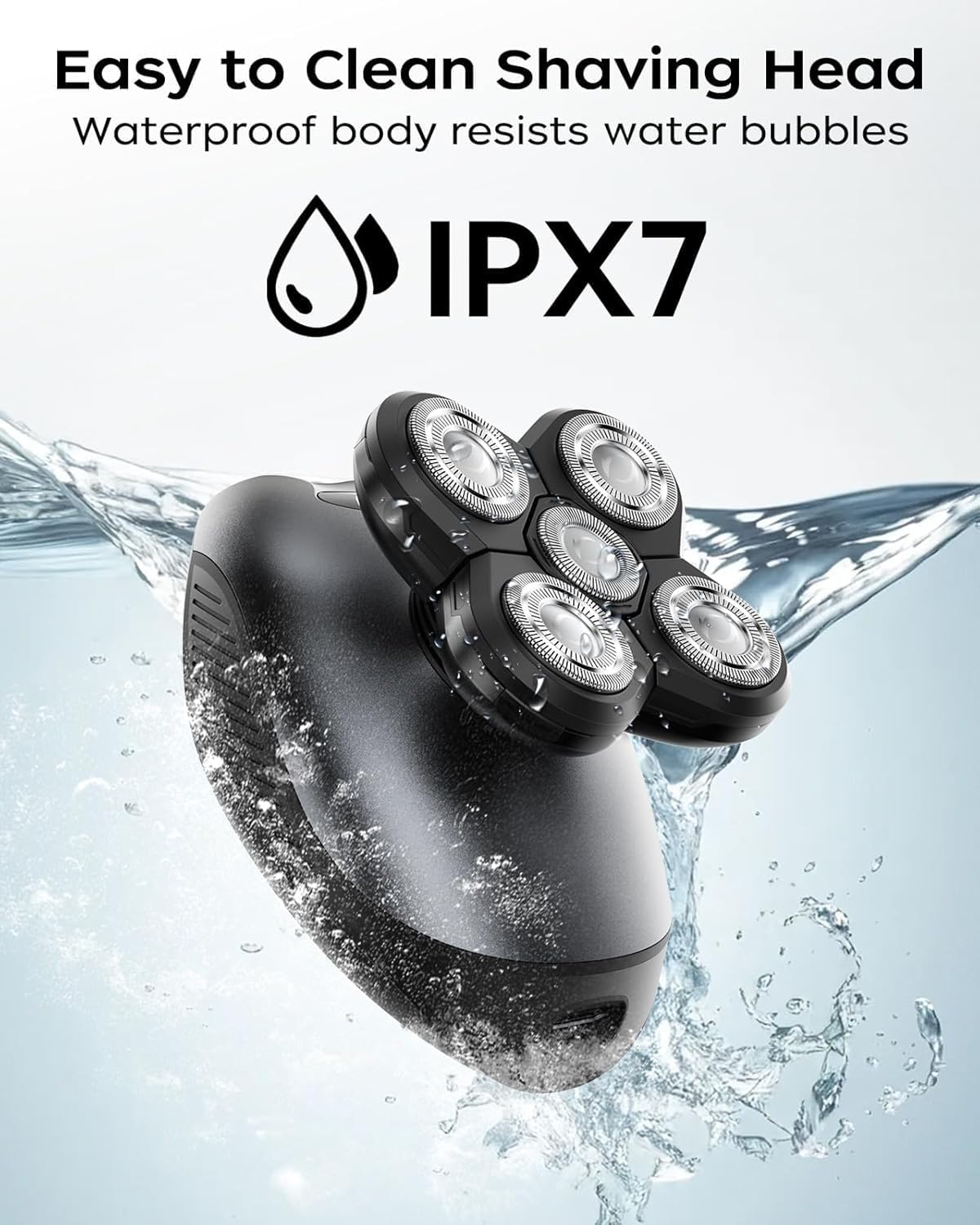 Electric Razor for Men, 5-in-1 Multi-Function Electric Shavers for Men, IPX7 Waterproof Bald Head Shaver with LED Display, Rechargeable Beard Trimmer Body Hair Trimmer, Ideal Gifts for Husband (Black) - Image 8