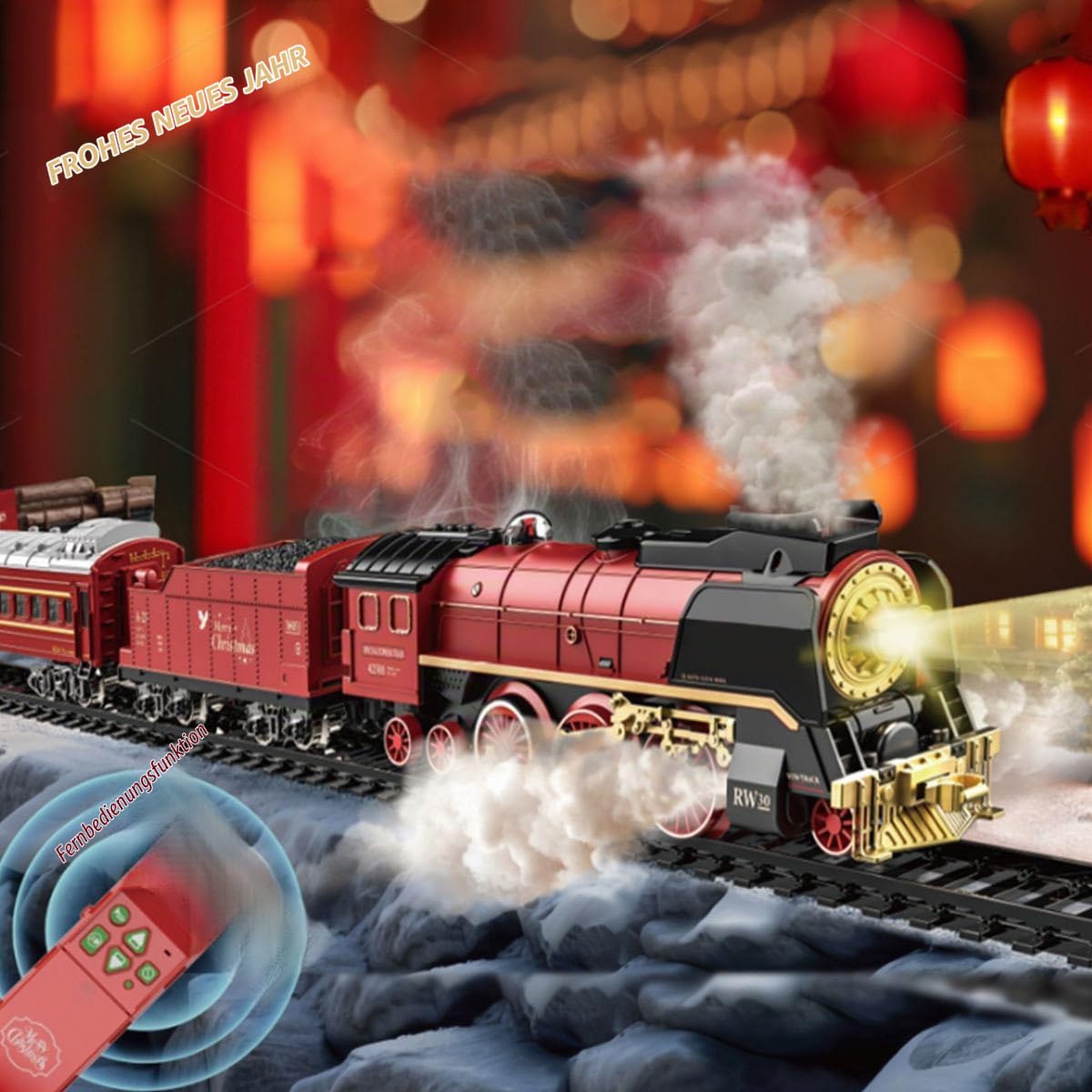 Modelleisenbahnset Für Erwachsene, Vintage Weihnachtszugset Mit Licht, Dampf Und Rauch – Ovalbahn Modelleisenbahn Mit Wagen Für Die Weihnachtsdekoration