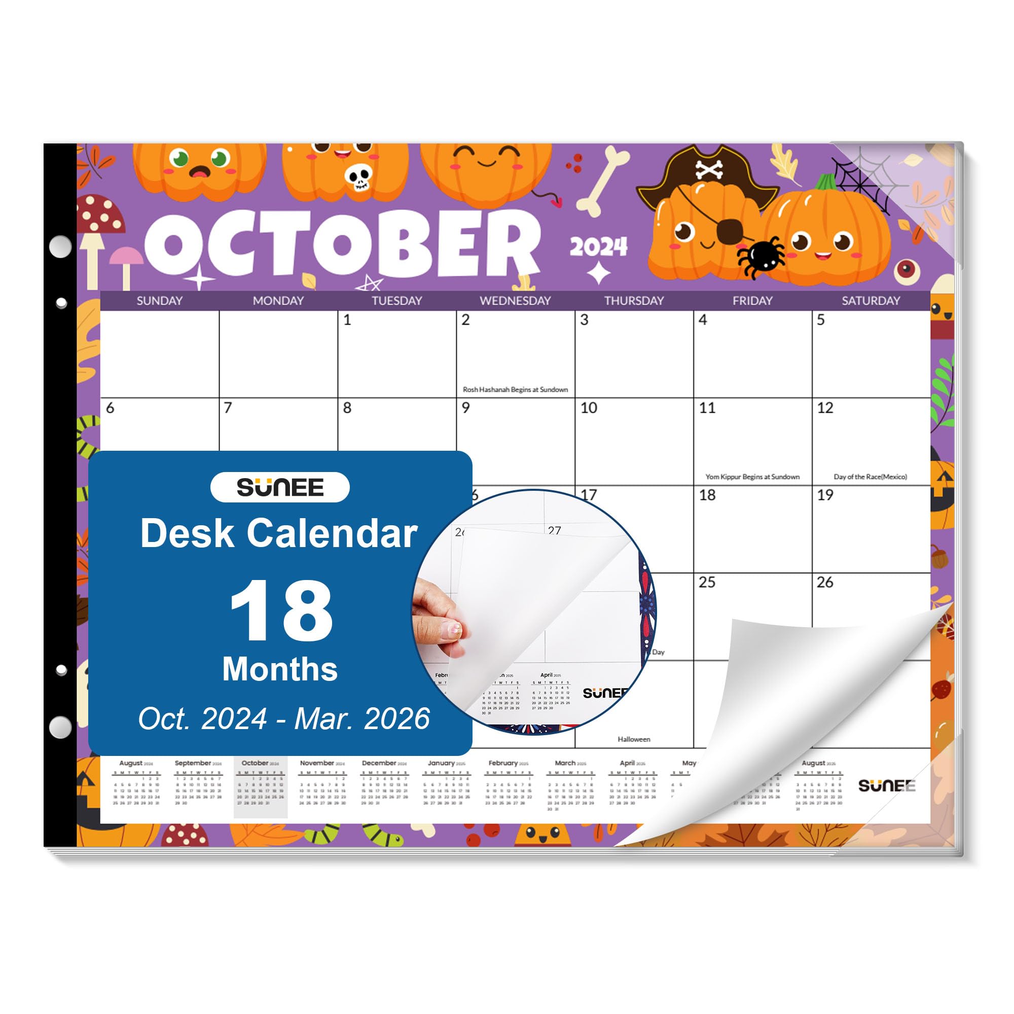 SUNEE Desk Calendar 2026 Large 22x17 from October 2025 to March 2027, Extra Large Desktop Monthly Calendar Pad 18 Months For Teacher or Family, Desk Top, Seasonal