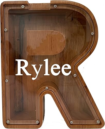 Alcancía de madera extragrande de 12 pulgadas para niños y niñas (nombre grabado láser) con forma de letra inicial personalizada, alcancía,