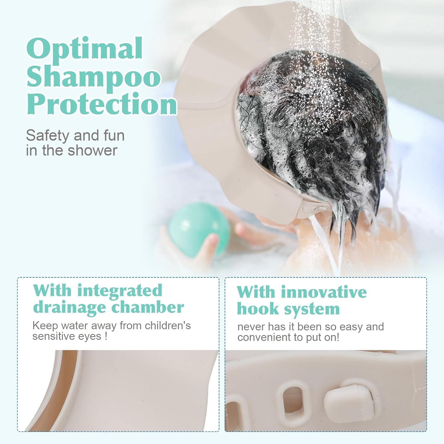 3-teiliges Baby-Badeset, Baby-Duschhaube, Hut, Shampoo-Tasse und Duschschwämme, Haarwäsche, sicheres Shampoo, Dusche, Badeschutz, Kopf, Augen, Ohren, Shampoo-Kappen für Kleinkinder, Babys, Kinder
