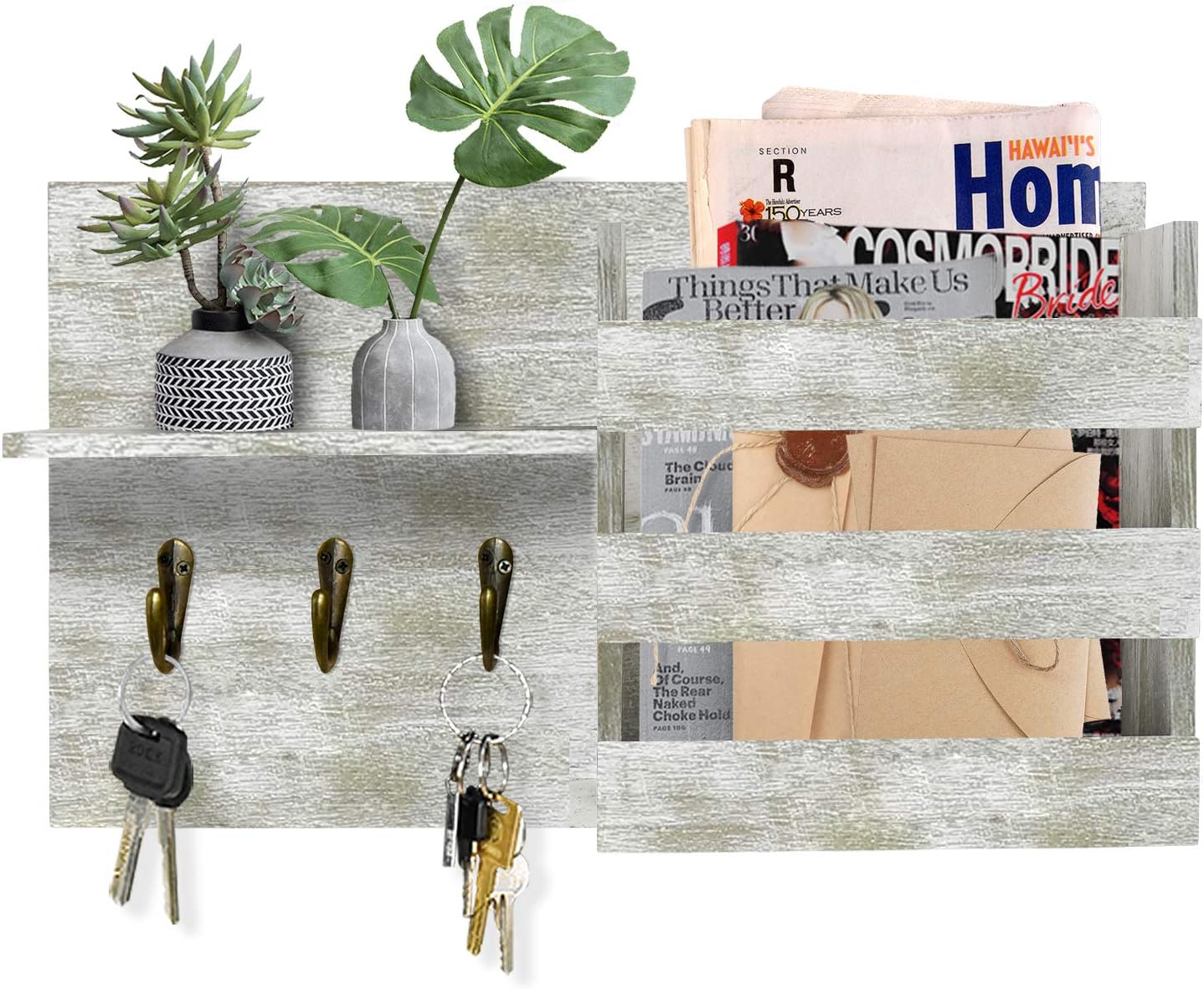 Megsooul Key Holder for Wall with 3 Key Hooks, Mail Holder for Wall